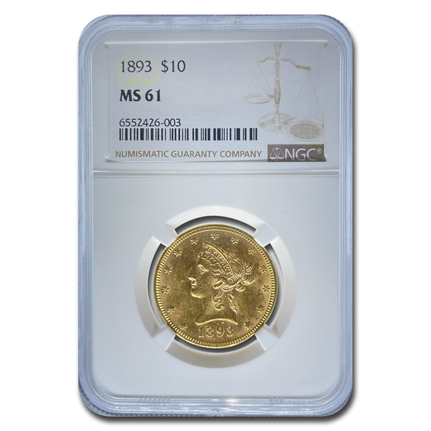 1893 • $10 American Gold Eagle Liberty Head • NGC MS61 PL • Coin! Proof-Like